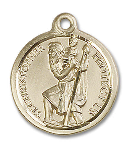 St Christopher Medal - 14kt Gold 7/8 x 3/4 Round Pendant 0192C