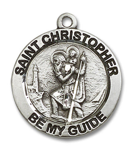 St Christopher Medal - Sterling Silver 3/4 x 3/4 Round Pendant 4051SS