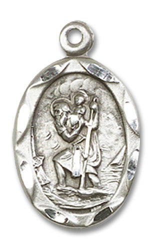 St Christopher Medal - Sterling Silver 3/4 x 3/8 Oval Pendant 0612CSS