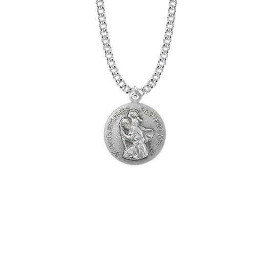 St Christopher Mens Basketball Necklace - Sterling Silver Medal On 20 Stainless Chain SM8568SH
