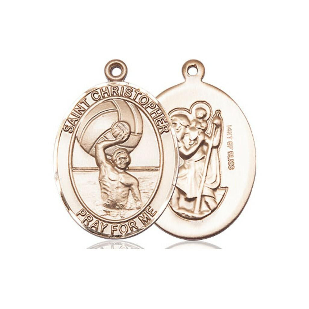 Bliss Manufacturing Inc St Christopher Mens Water Polo Medal - 14kt Gold Oval Pendant 2 Sizes