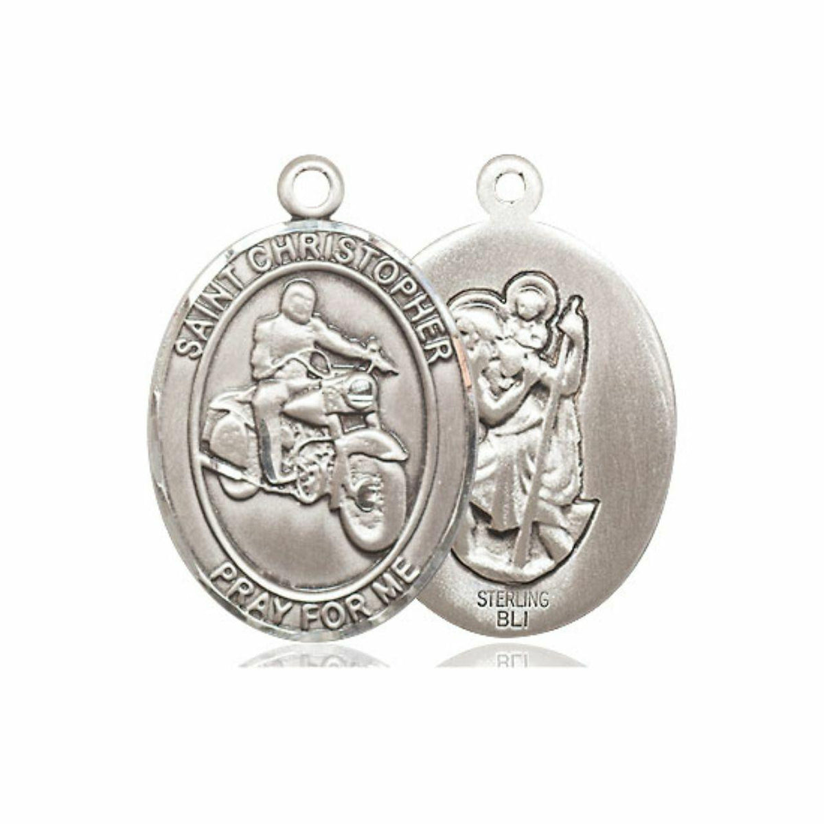 St Christopher Motorcycle Medal - Sterling Silver Oval Pendant 3 Sizes