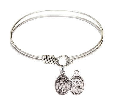 St. Christopher Nat'L Guard Round Eye Hook Bangle Bracelet - Sterling Silver Charm - 6.25 Inch (9022SS5)