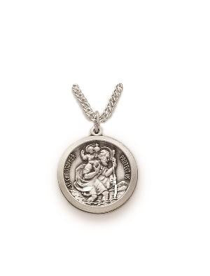 St Christopher Necklace - Sterling Silver Round Medal on 20 Stainless Chain SM0852SH