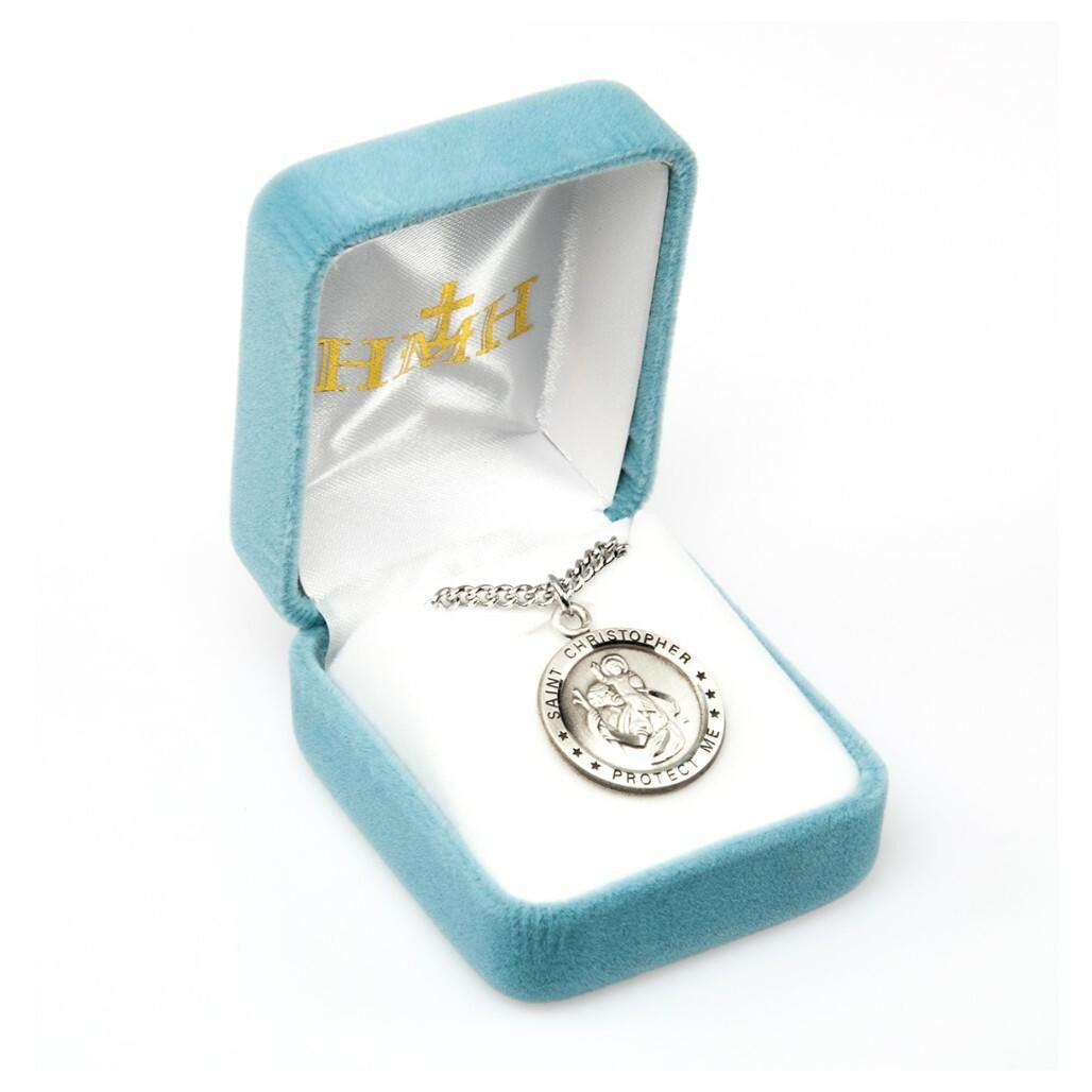 St Christopher Necklace - Sterling Silver Round Medal On A 24 Stainless Chain S1505