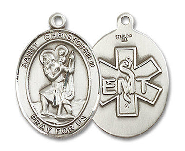 St. Christopher Paramedic Medal - Sterling Silver 3/4" x 1/2" Oval Pendant (8022SS10)