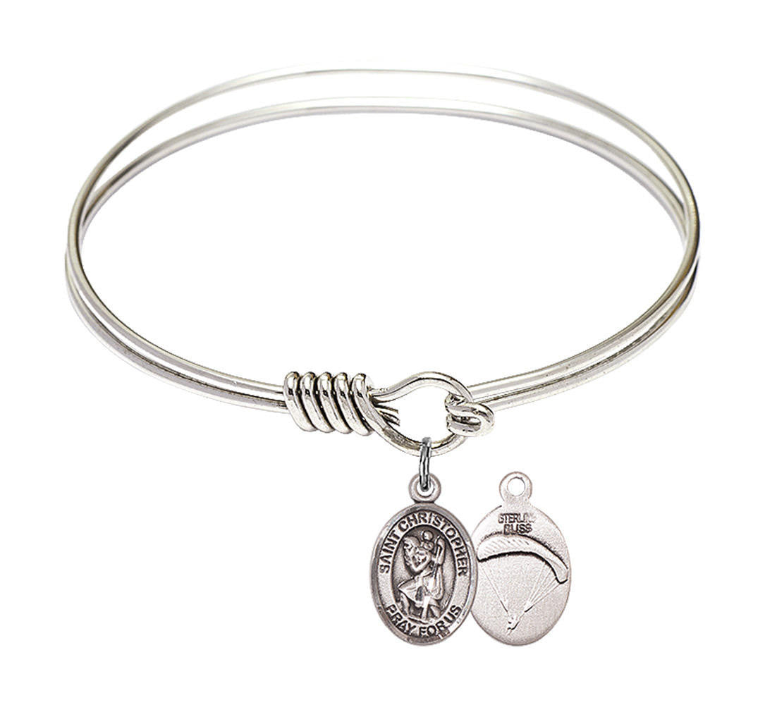 St Christopher - Paratroopers Round Eye Hook Bangle Bracelet - Sterling Silver Charm - 6.25 Inch 9022SS7