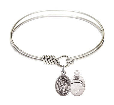 St. Christopher Paratroopers Round Eye Hook Bangle Bracelet - Sterling Silver Charm - 6.25 Inch (9022SS7)