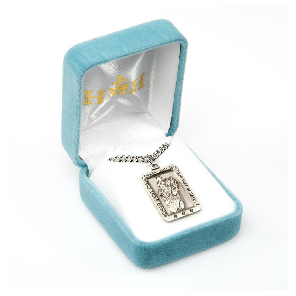 St Christopher Rectangular Sterling Silver Necklace On A 24 Stainless Chain S1520