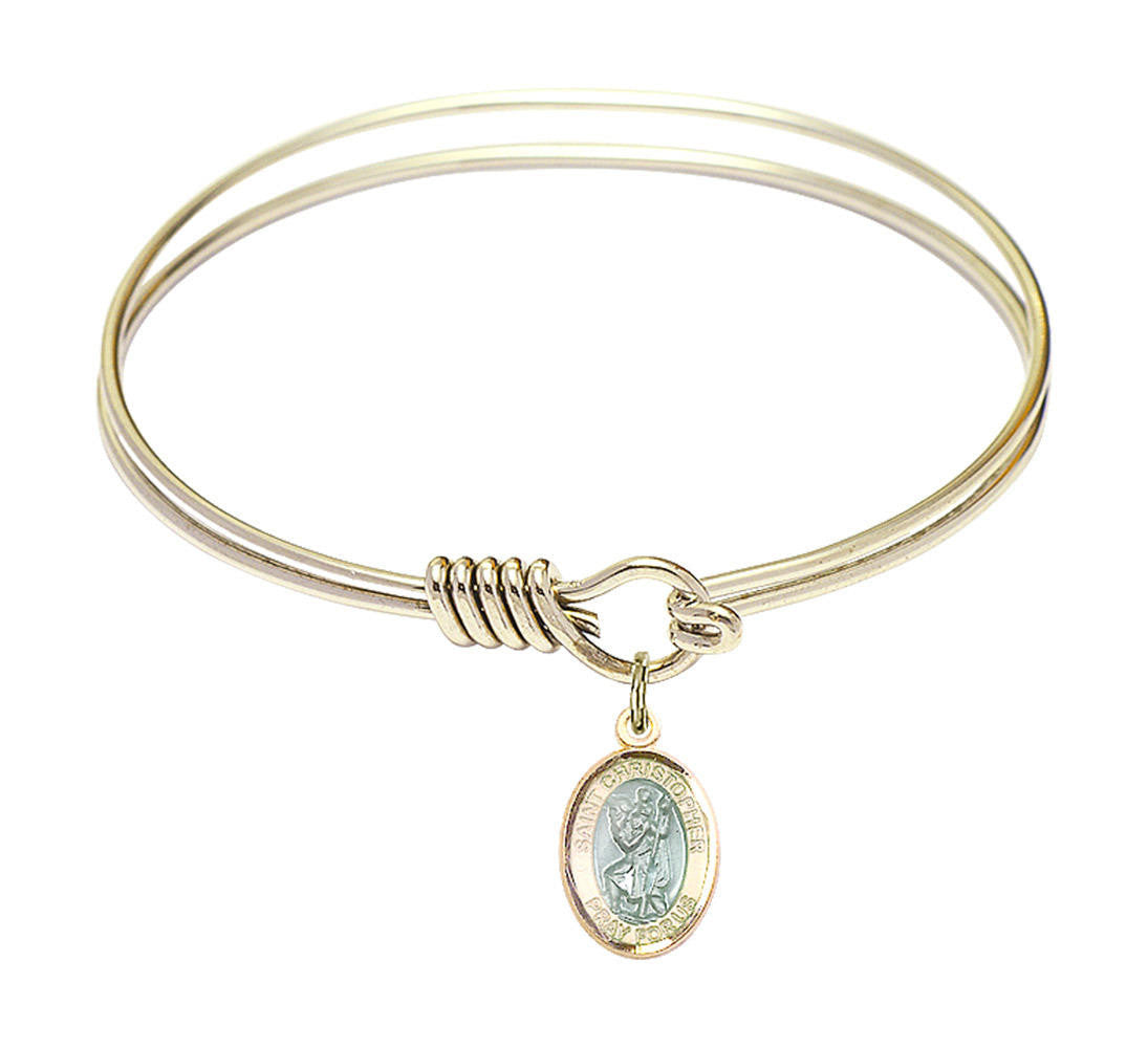 St Christopher Round Eye Hook Bangle Bracelet - Gold-Filled Charm - 6.25 Inch 9022EGF