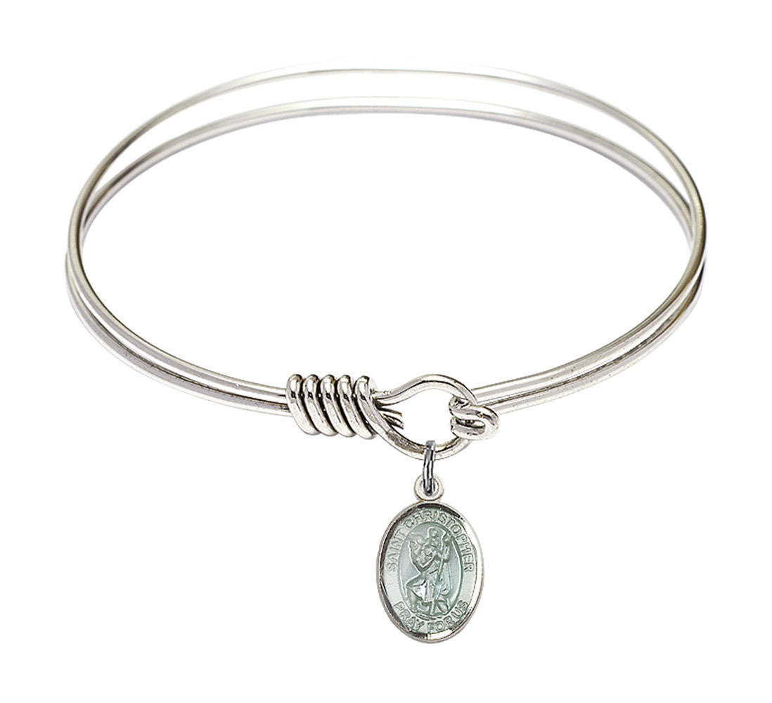 St Christopher Round Eye Hook Bangle Bracelet - Sterling Silver Charm - 6.25 Inch 9022ESS