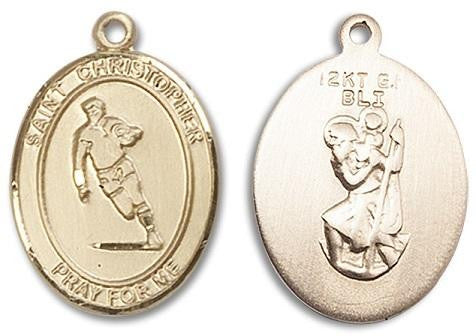 St Christopher Rugby Medal - 14kt Gold Oval Pendant 3 Sizes