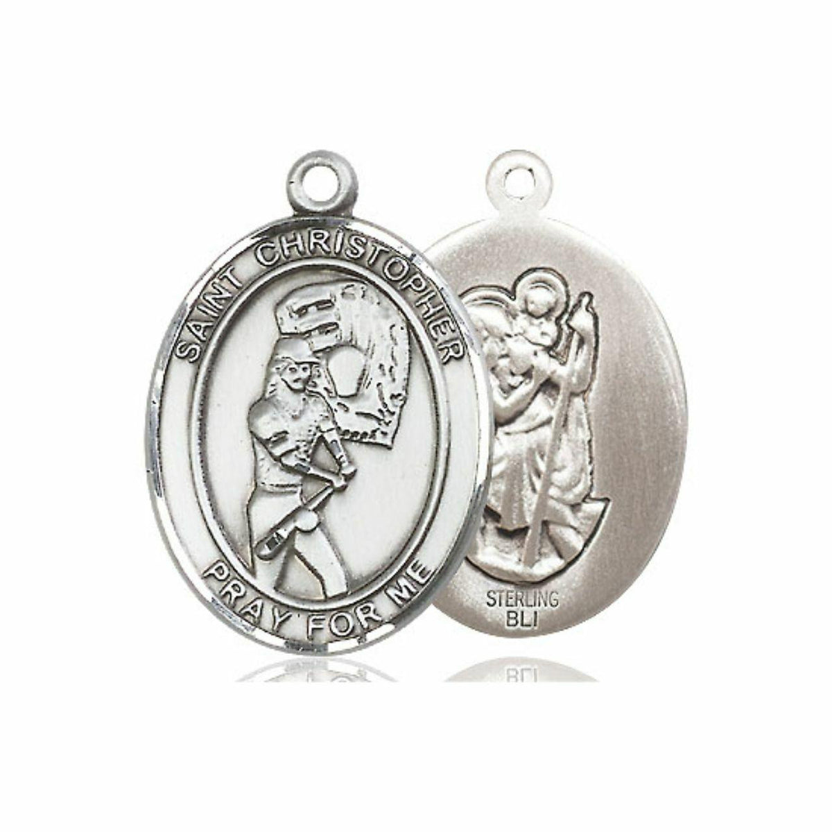 St Christopher Softball Medal - Sterling Silver Oval Pendant 2 Sizes