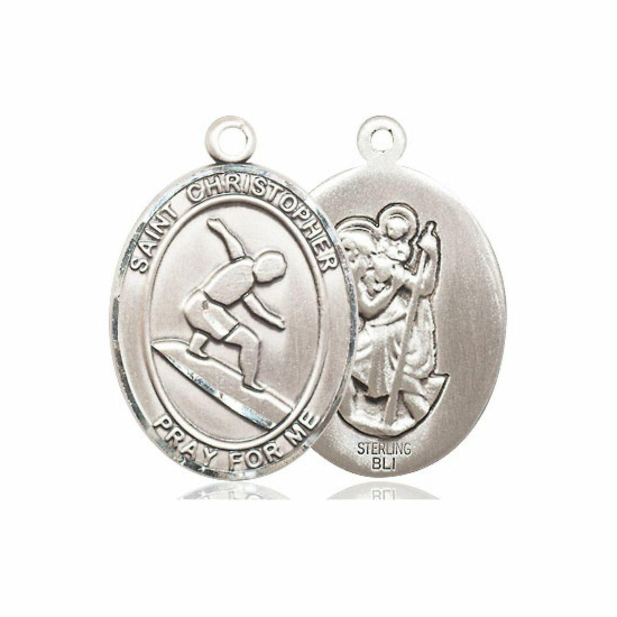 St Christopher Surfing Medal - Sterling Silver Oval Pendant 3 Sizes