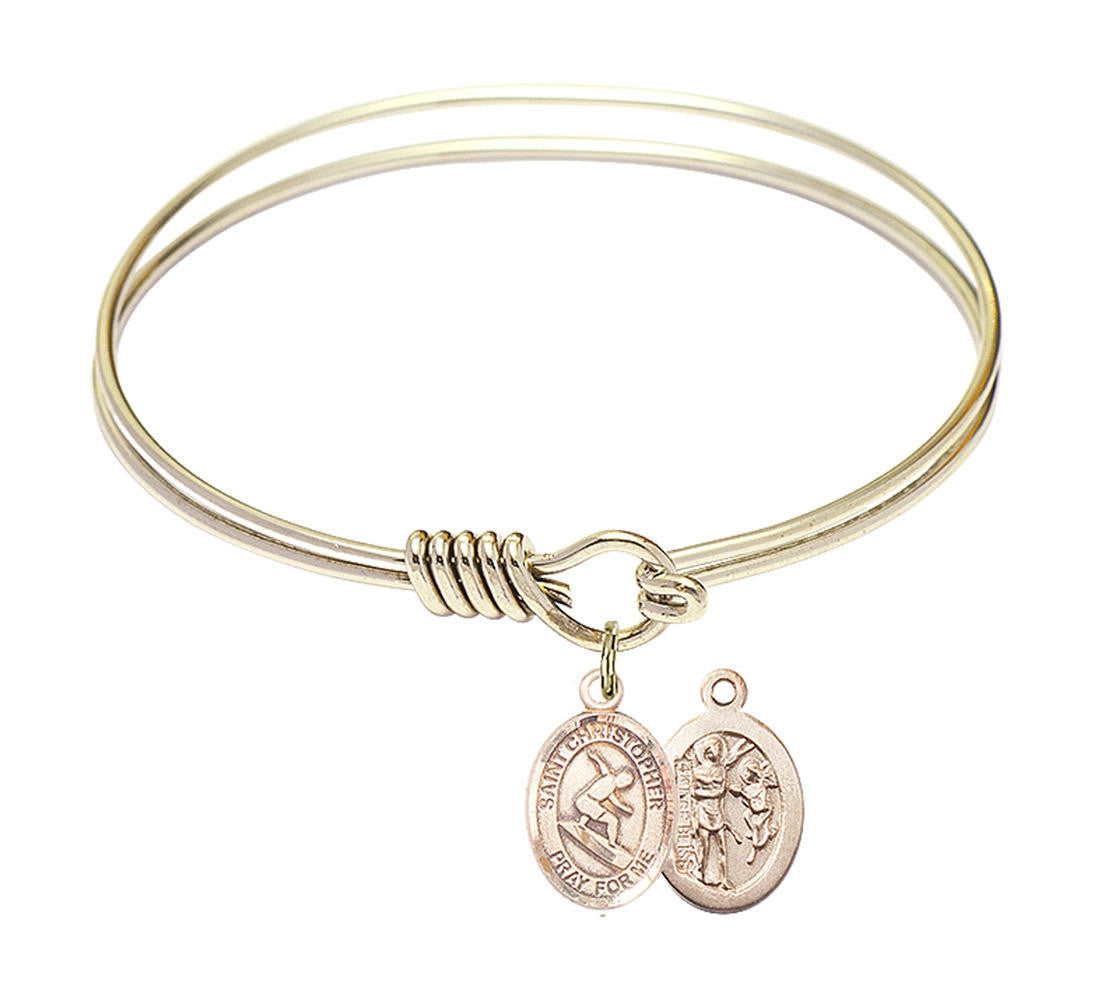St Christopher - Surfing Round Eye Hook Bangle Bracelet - Gold-Filled Charm - 6.25 Inch 9184GF