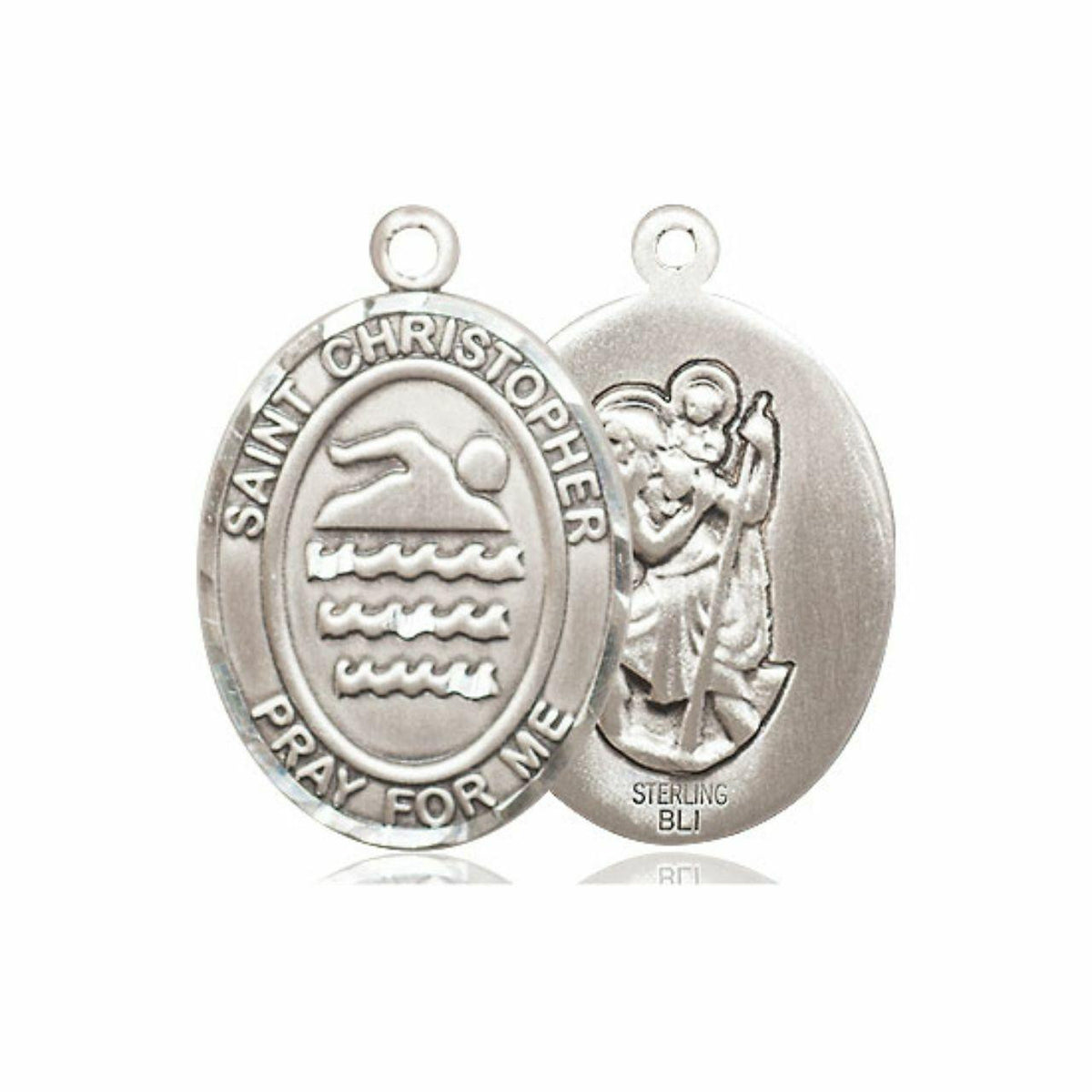 St Christopher Swimming Medal - Sterling Silver Oval Pendant 3 Sizes
