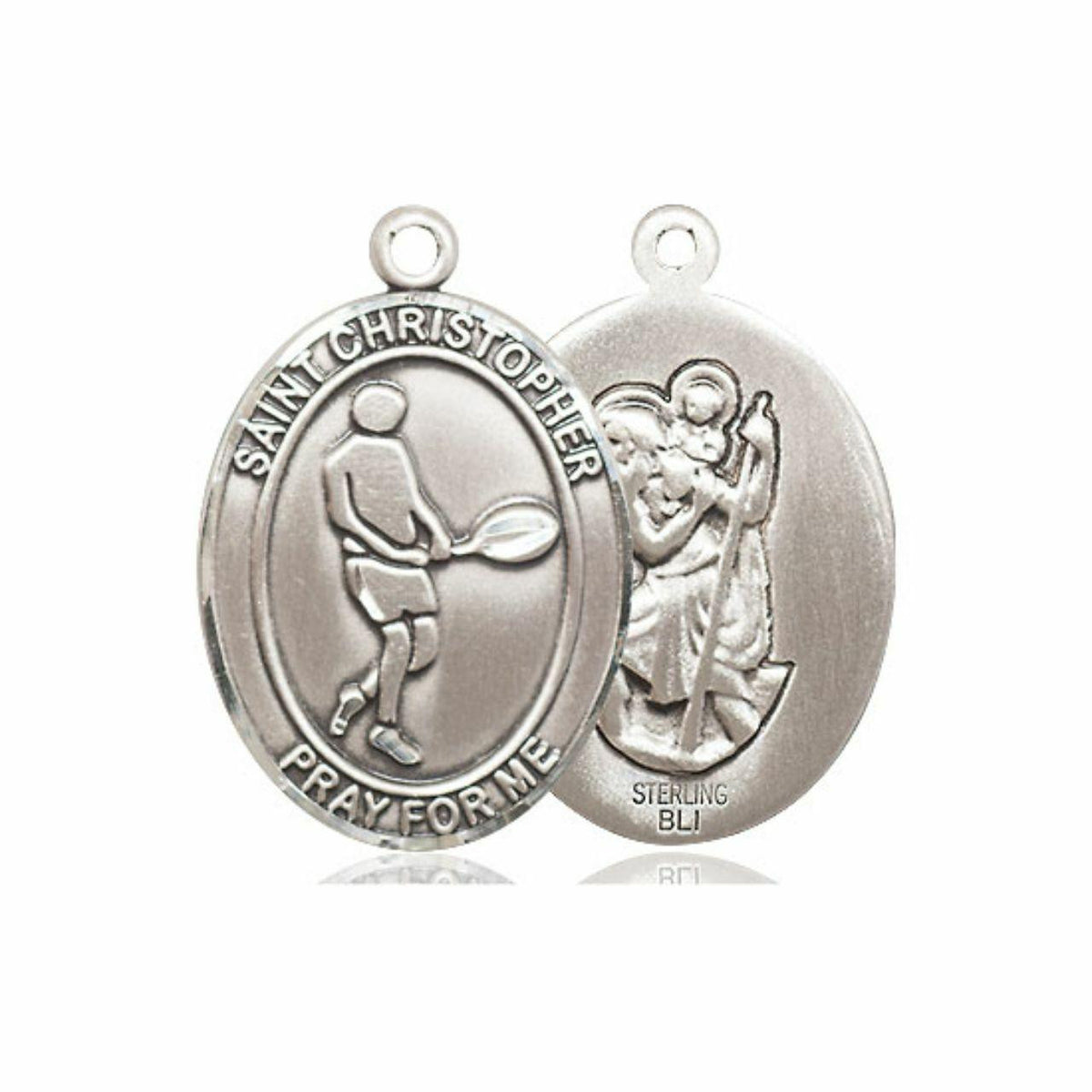 St Christopher Tennis Medal - Sterling Silver Oval Pendant 3 Sizes