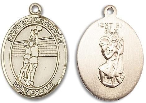 St Christopher Volleyball Medal - 14kt Gold Oval Pendant 3 Sizes