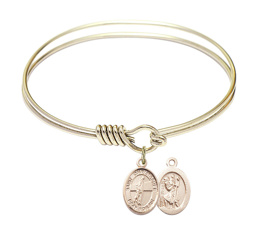 St Christopher - Volleyball Round Eye Hook Bangle Bracelet - Gold-Filled Charm - 6.25 Inch 9138GF