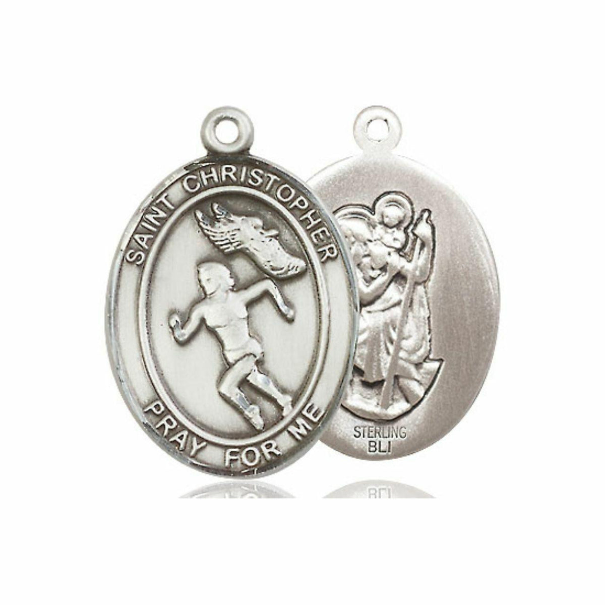 St Christopher Womens Track and Field Medal - Sterling Silver Oval Pendant 2 Sizes