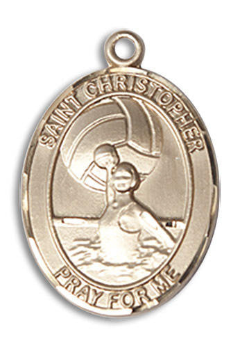 St Christopher Womens Water Polo Medal - 14kt Gold 3/4 x 1/2 Oval Pendant 8199
