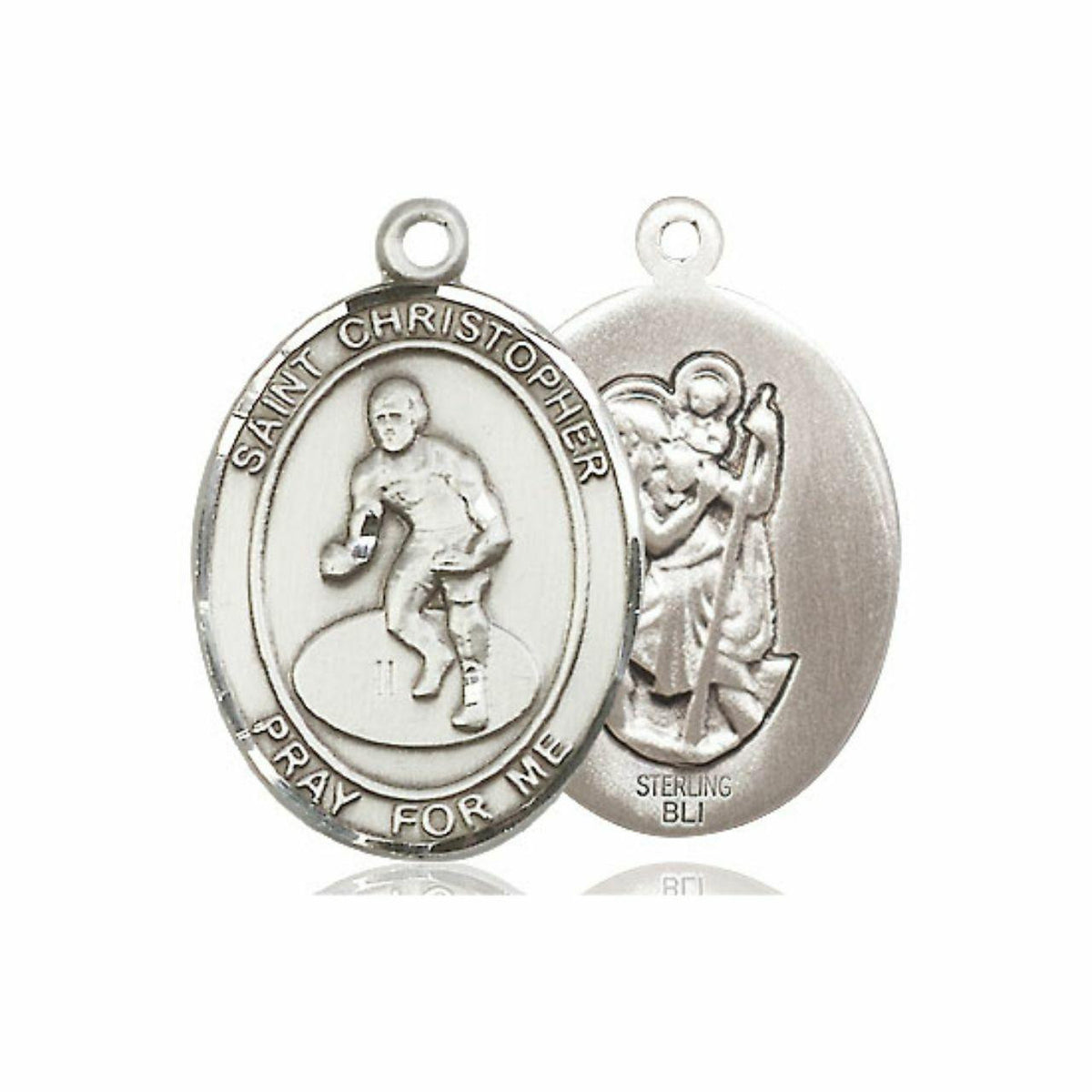 St Christopher Wrestling Medal - Sterling Silver Oval Pendant 2 Sizes