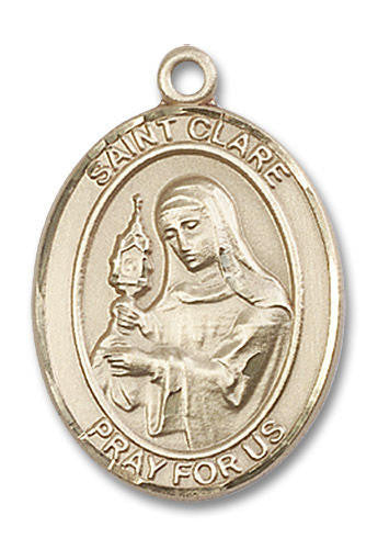 St Clare Medal - 14kt Gold Oval Pendant 3 Sizes