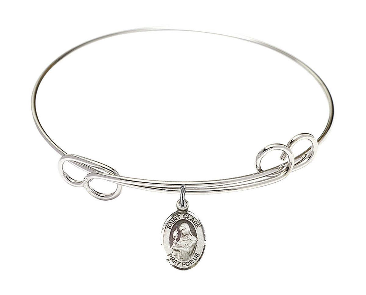 St Clare of Assisi Double Loop Bangle Bracelet - Sterling Silver Charm 9028SS