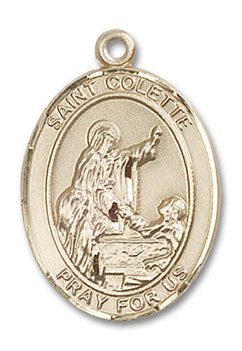 St Colette Medal - 14kt Gold Oval Pendant 3 Sizes