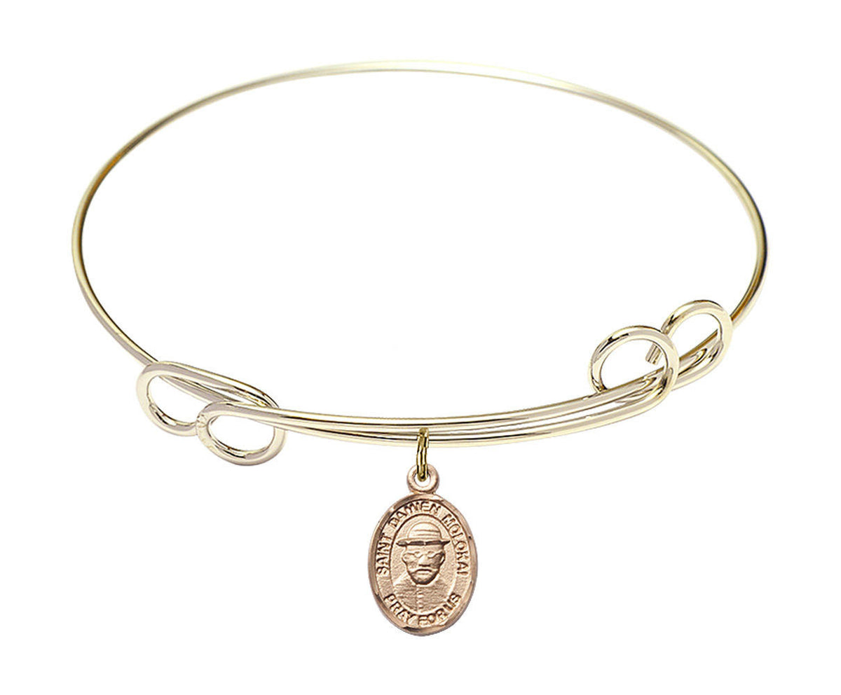 St Damien of Molokai Double Loop Bangle Bracelet - Gold-Filled Charm 9412GF