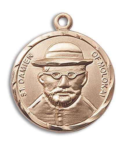 St Damien of Molokai Medal - 14kt Gold 7/8 x 3/4 Round Pendant 4273
