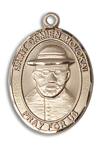 St Damien of Molokai Medal - 14kt Gold Oval Pendant 3 Sizes