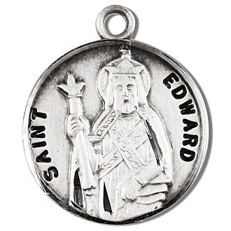 St. Edward Medal - Sterling Silver - On 20" Stainless Chain - Sterling Silver 7/8" x 3/4" Round Pendant