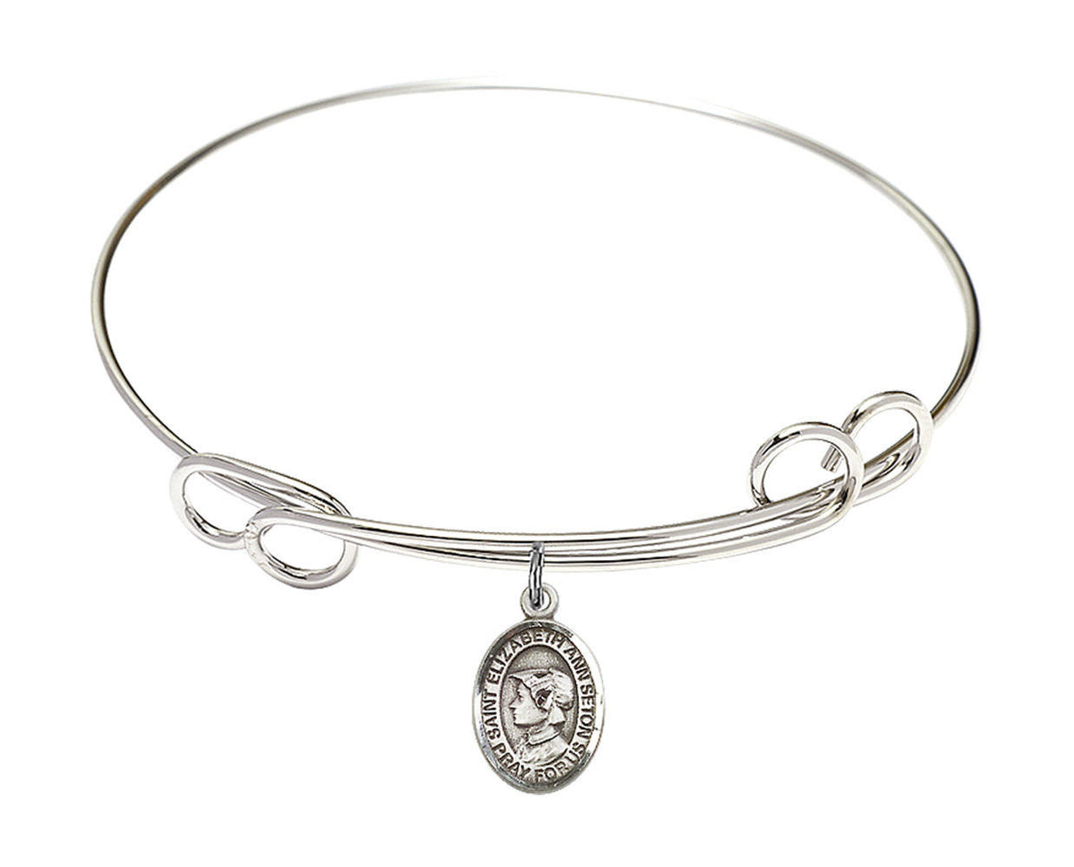 St Elizabeth Ann Seton Double Loop Bangle Bracelet - Sterling Silver Charm 9224SS