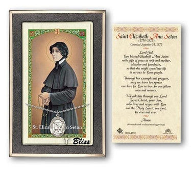 St. Elizabeth Ann Seton Medal With Prayer Card - Sterling Silver 3/4" x 1/2" Oval Pendant (PC8224SS)