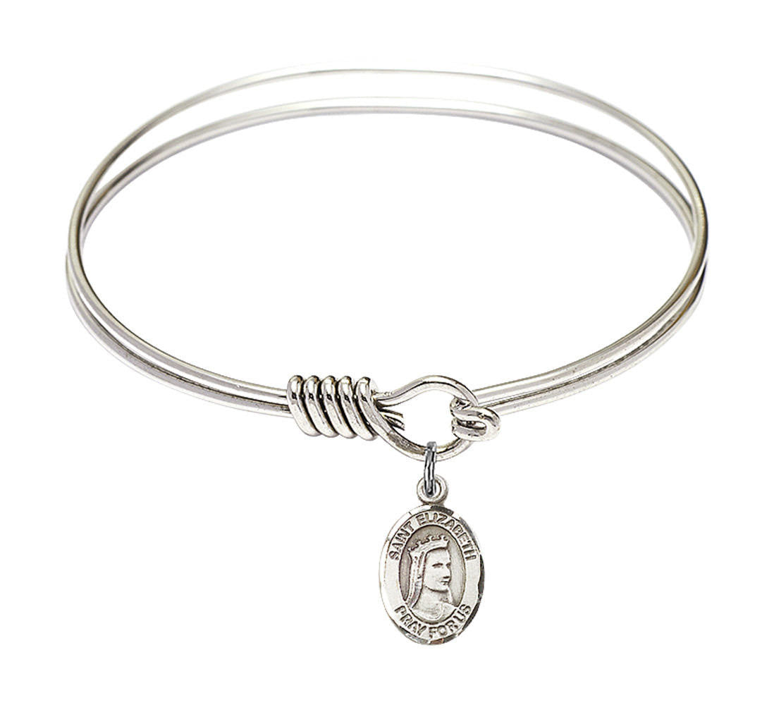 St Elizabeth of Hungary Round Eye Hook Bangle Bracelet - Sterling Silver Charm - 6.25 Inch 9033SS