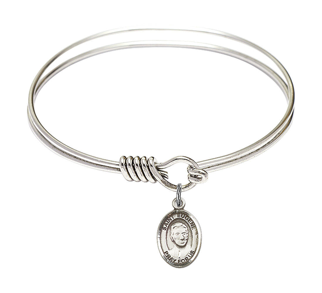 St Eugene De Mazenod Round Eye Hook Bangle Bracelet - Sterling Silver Charm - 6.25 Inch 9266SS