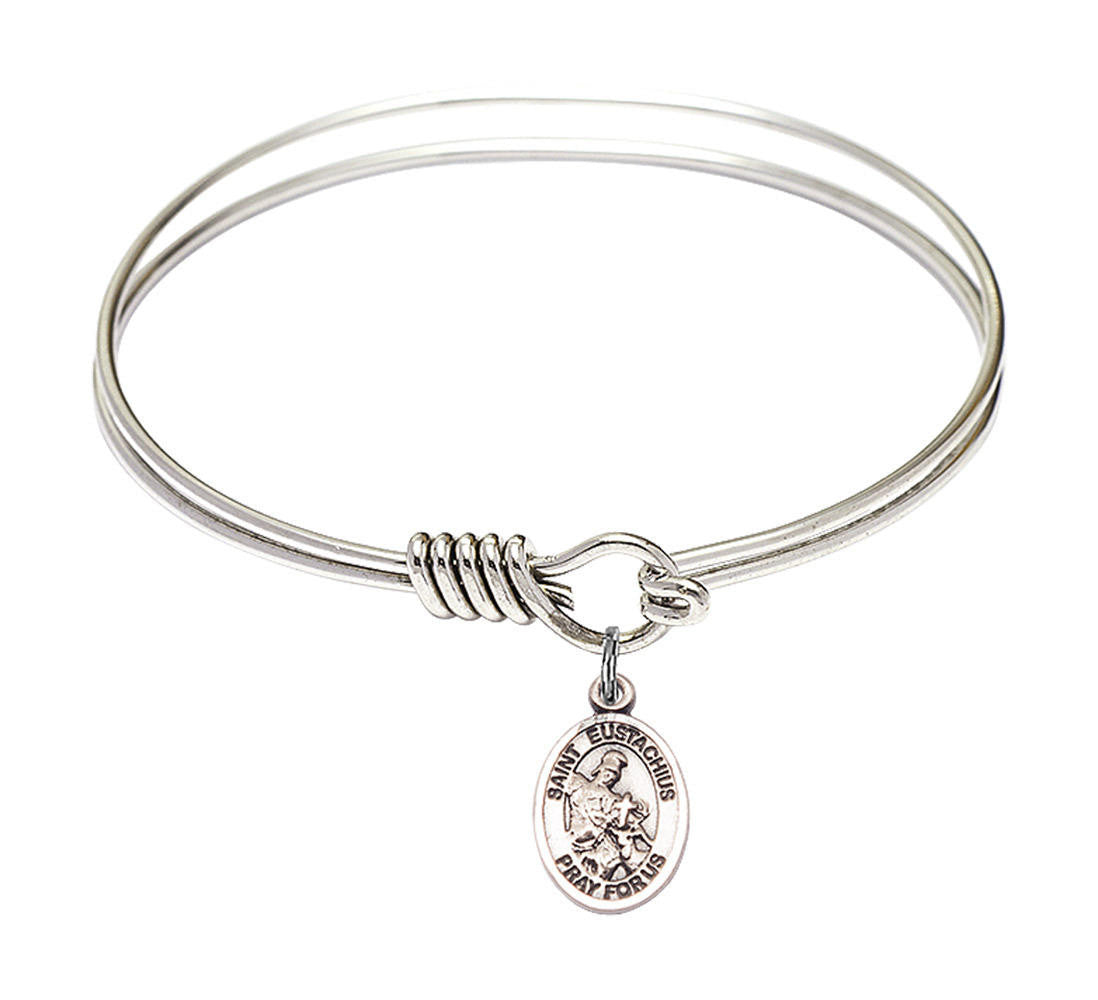 St Eustachius Round Eye Hook Bangle Bracelet - Sterling Silver Charm - 6.25 Inch 9356SS