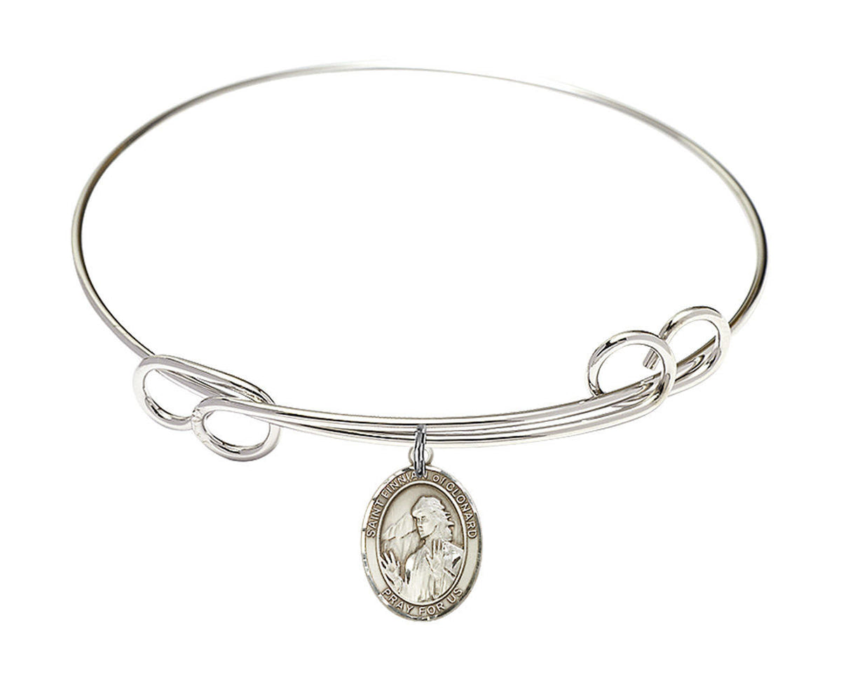 St Finnian of Clonard Double Loop Bangle Bracelet - Sterling Silver Charm 9308SS