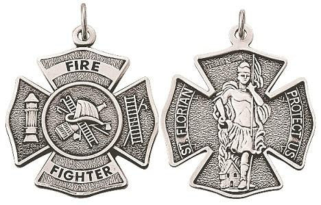 St Florian Cross Firefighter Necklace - Sterling Silver Medal On 24 Stainless Chain SM9041SH