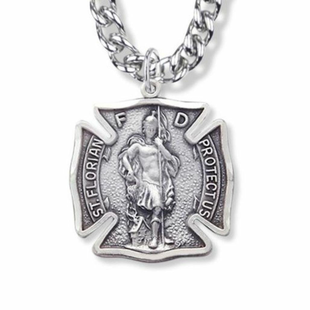 St Florian Cross Fireman Necklace - Sterling Silver Medal On 24 Stainless Chain SM0559SH