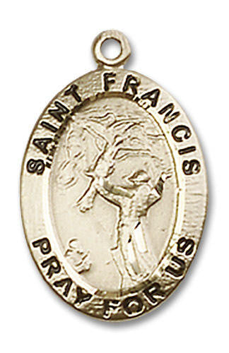 St Francis Medal - 14kt Gold 3/4 x 1/2 Oval Pendant 3989