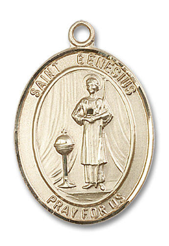 St Genesius Medal - 14kt Gold Oval Pendant 3 Sizes
