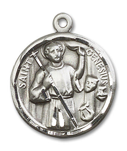 St Genesius Medal - Sterling Silver 7/8 x 3/4 Round Pendant 5427SS