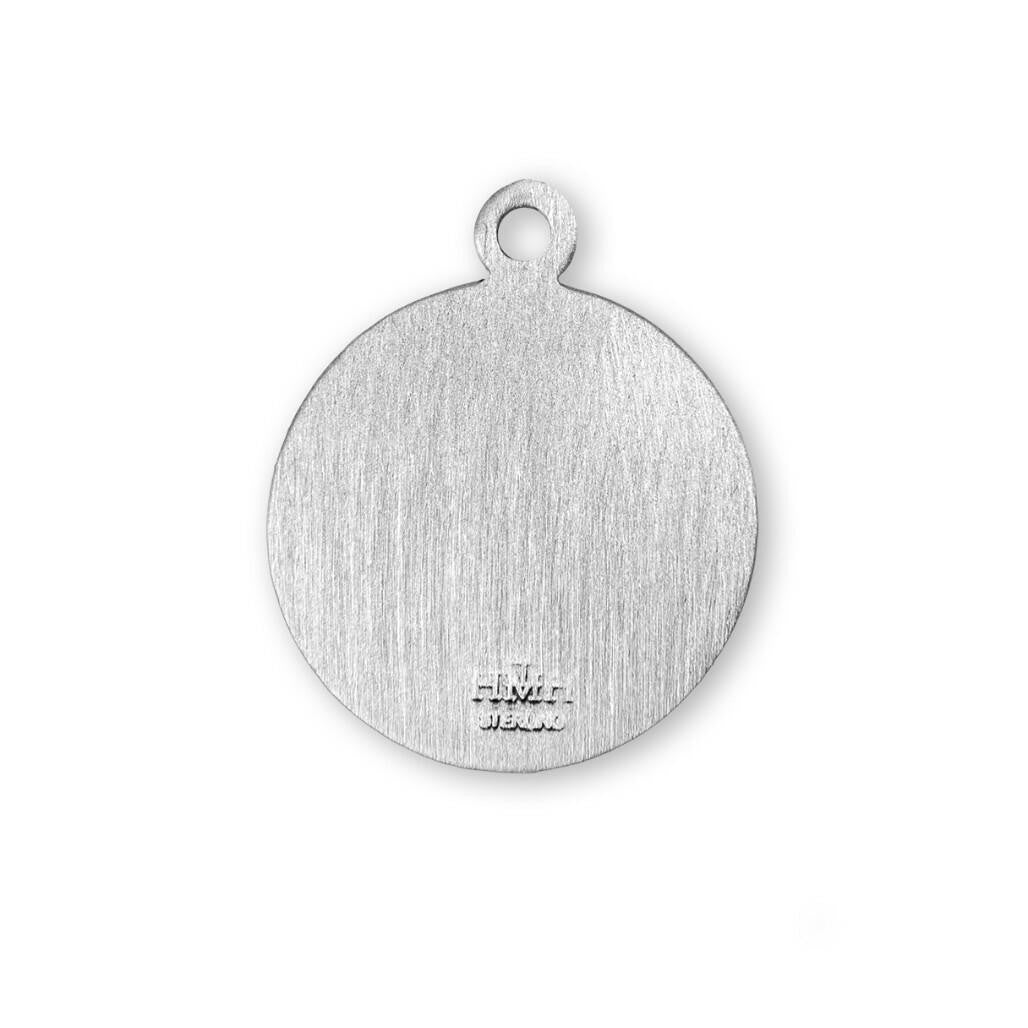 St Genesius Necklace - Sterling Silver Round Medal On 20 Stainless Chain S9560
