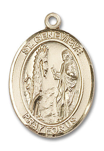 St Genevieve Medal - 14kt Gold Oval Pendant 3 Sizes