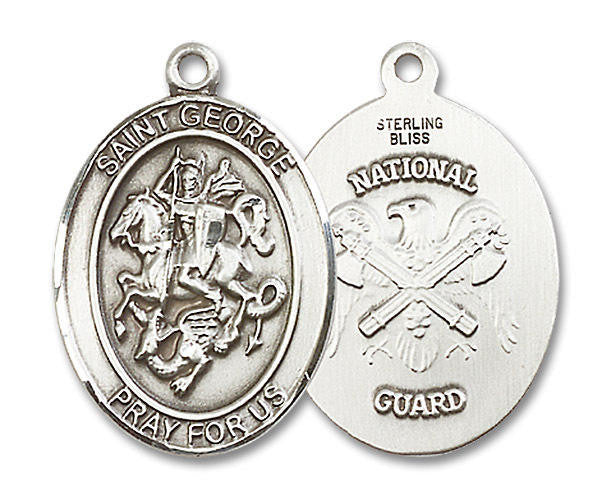 St George National Guard Medal - Sterling Silver Oval Pendant 3 Sizes