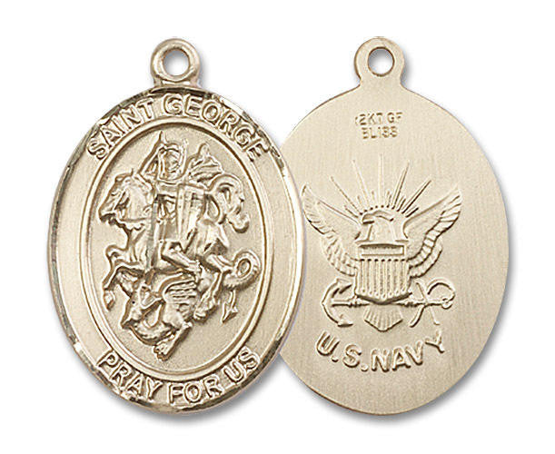 St George Navy Medal - 14kt Gold Oval Pendant 3 Sizes