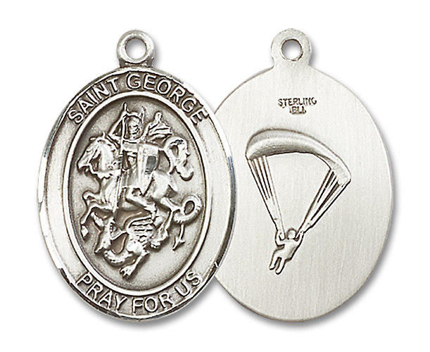 St George Paratrooper Medal - Sterling Silver Oval Pendant 3 Sizes