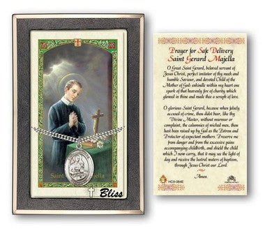 St. Gerard Majella Medal With Prayer Card - Sterling Silver 1" x 3/4" Oval Pendant (PC7042SS)